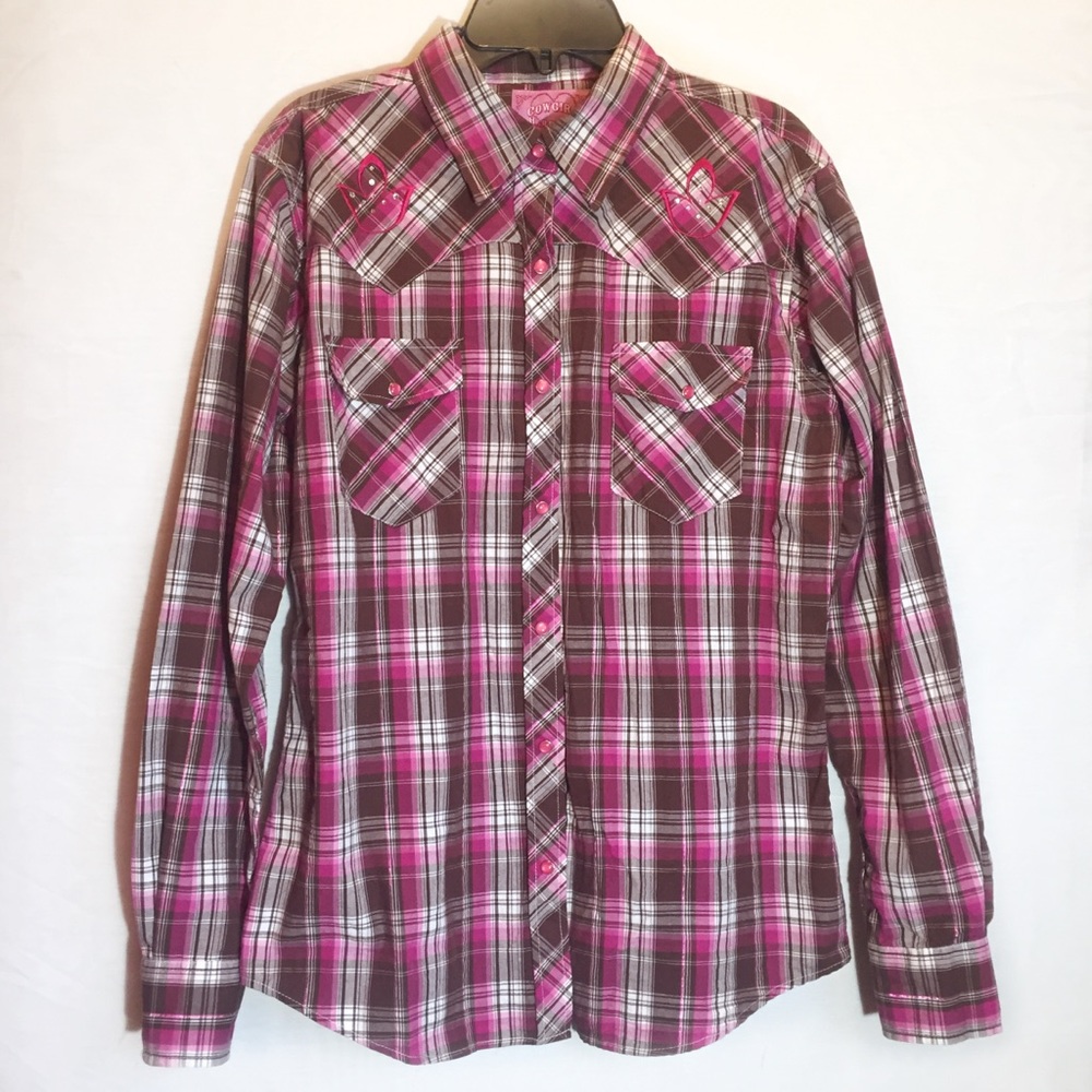 Cowgirl Hardware pink snap western  rodeo shirt